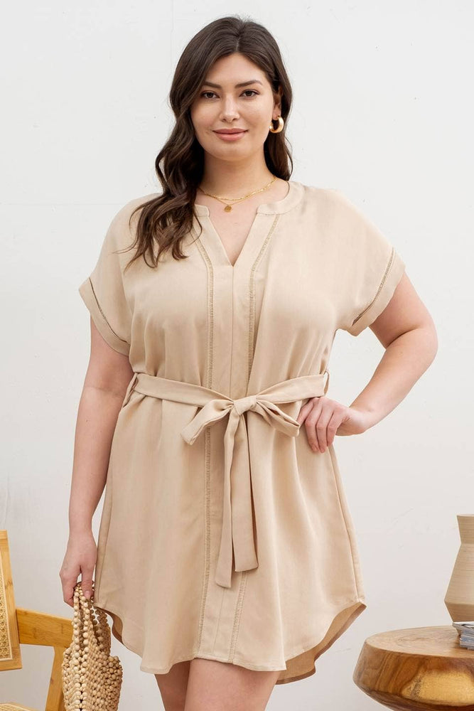 Plus Neutral Staple Belted Dress