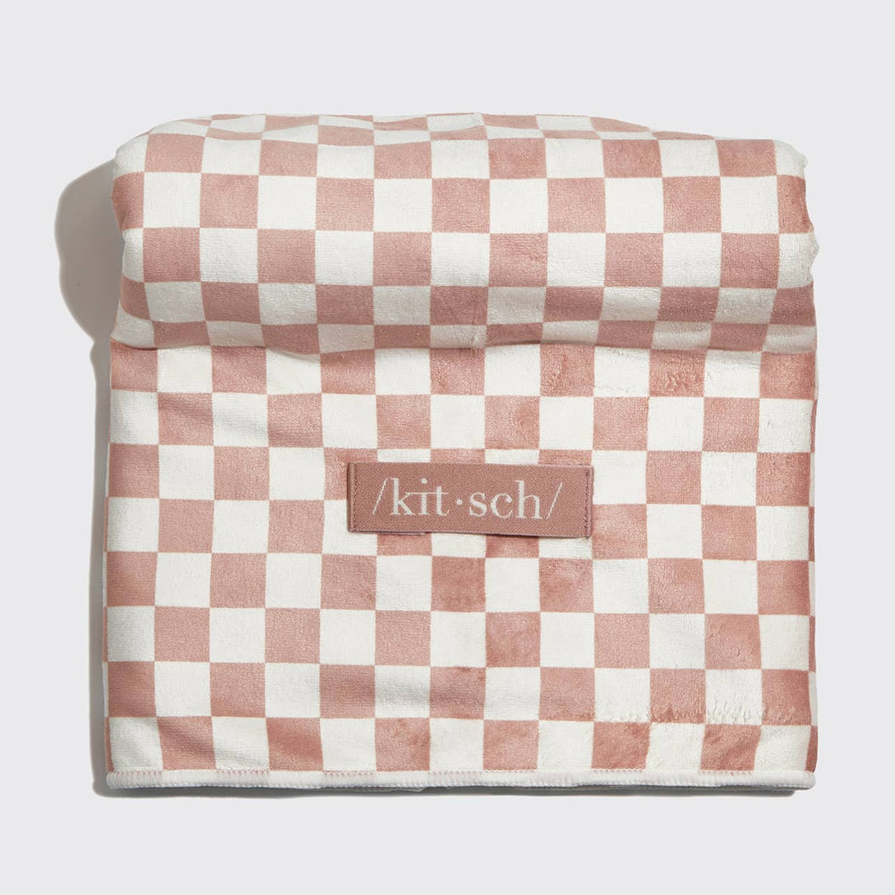 Extra Large Quick-Dry Hair Towel Wrap- Terracotta Checker